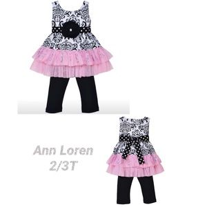 Ann Loren 2T 3T Girls Pink Black Damask Outfit NWT